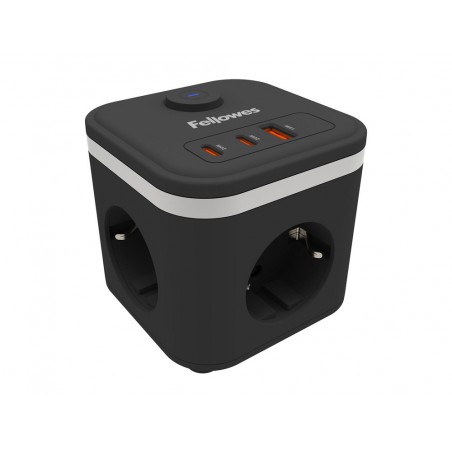 Regleta fellowes cubo multienchufes 3 tomas corriente 2xusb c a usb a color negro