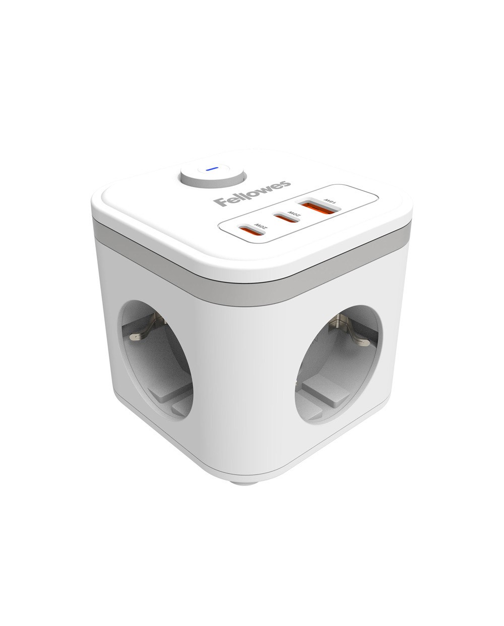 Regleta fellowes cubo multienchufes 3 tomas corriente 2xusb c a usb a color blanco