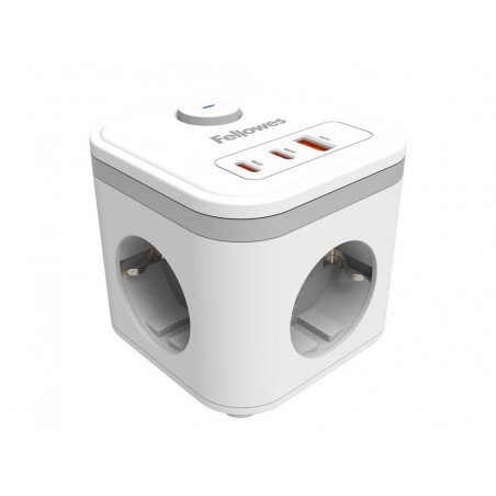 Regleta fellowes cubo multienchufes 3 tomas corriente 2xusb c a usb a color blanco