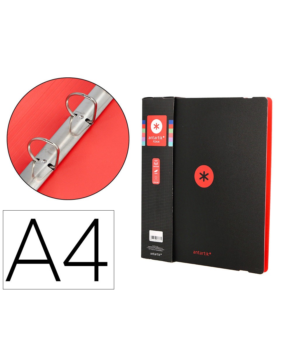 Carpeta 4 anillas de 35 mm mixtas antartik a4 foam bicolor negro rojo