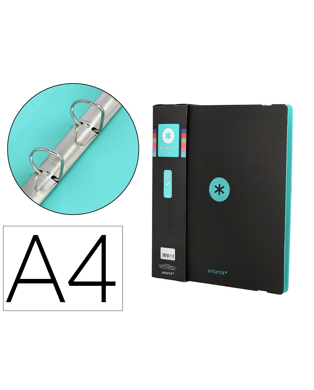Carpeta 4 anillas de 35 mm mixtas antartik a4 foam bicolor negro menta