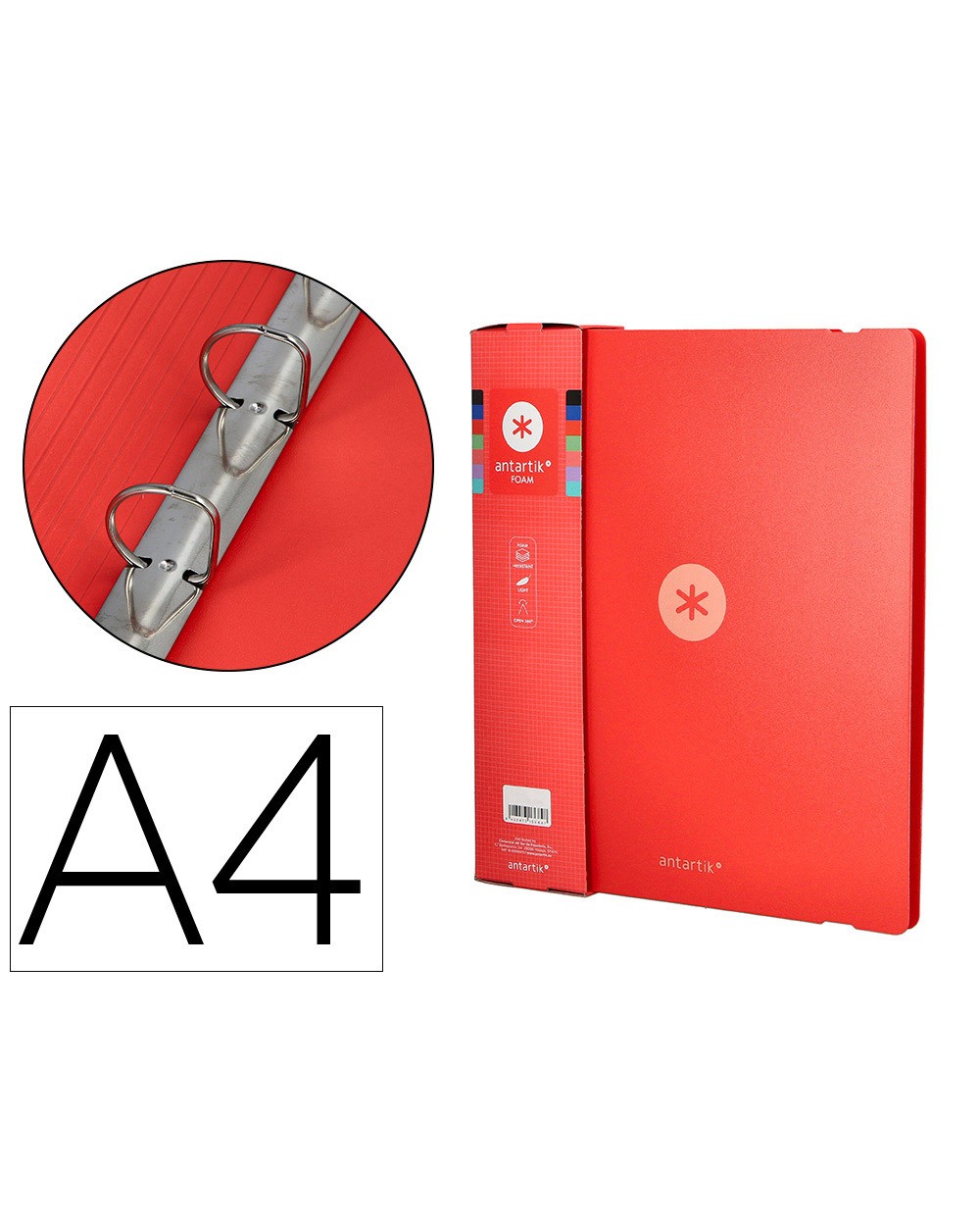Carpeta 4 anillas de 35 mm mixtas antartik a4 foam color rojo