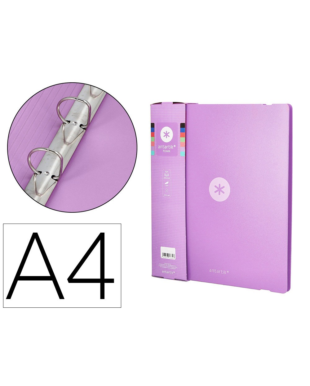 Carpeta 4 anillas de 35 mm mixtas antartik a4 foam color lavanda