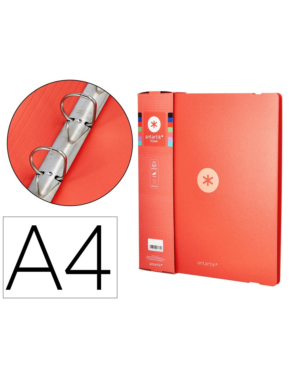 Carpeta 4 anillas de 35 mm mixtas antartik a4 foam color coral