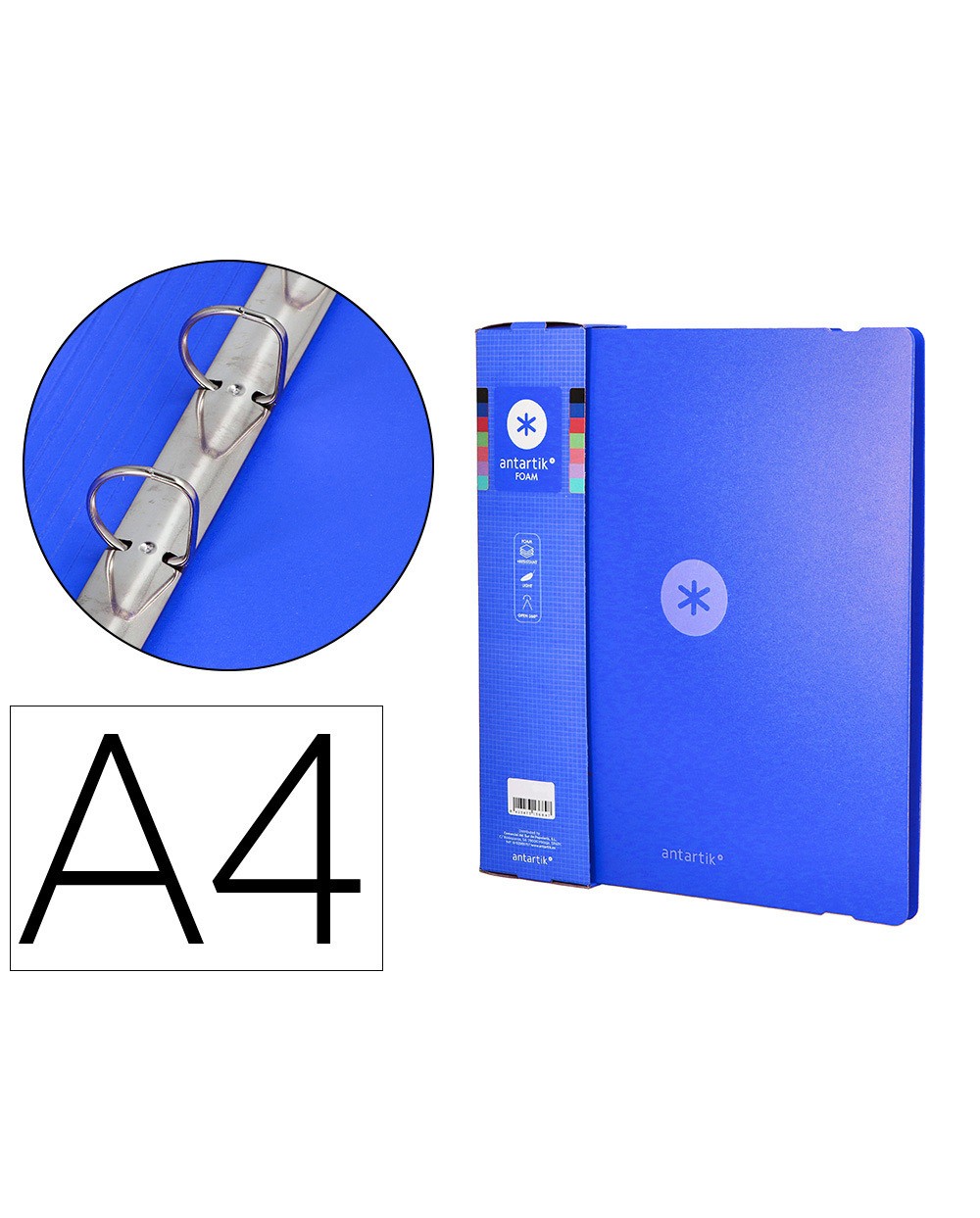 Carpeta 4 anillas de 35 mm mixtas antartik a4 foam color azul