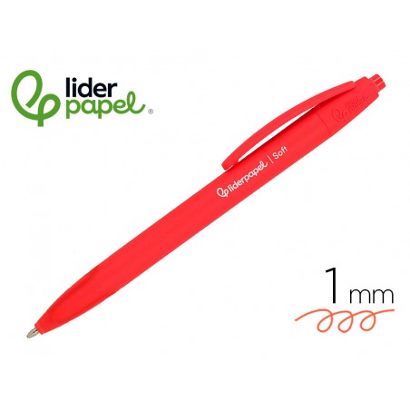 Boligrafo liderpapel punta 1 mm retractil con clip acabado soft touch tinta roja cuerpo rojo