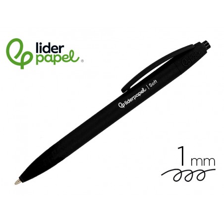 Boligrafo liderpapel punta 1 mm retractil con clip acabado soft touch tinta negra cuerponegro