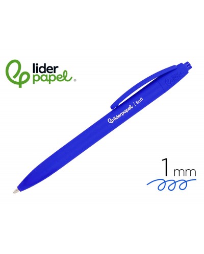Boligrafo liderpapel punta 1 mm retractil con clip acabado soft touch tinta azul cuerpo azul