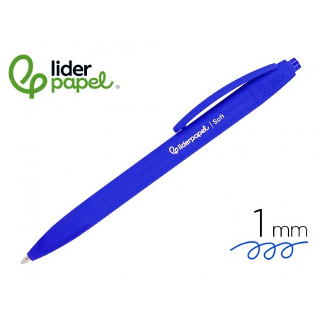 Boligrafo liderpapel punta 1 mm retractil con clip acabado soft touch tinta azul cuerpo azul