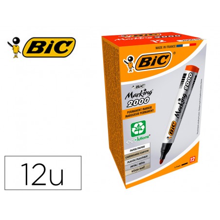 Rotulador bic marcador eco permanente marking 2000 rojo trazo 17 mm caja de 12 unidades