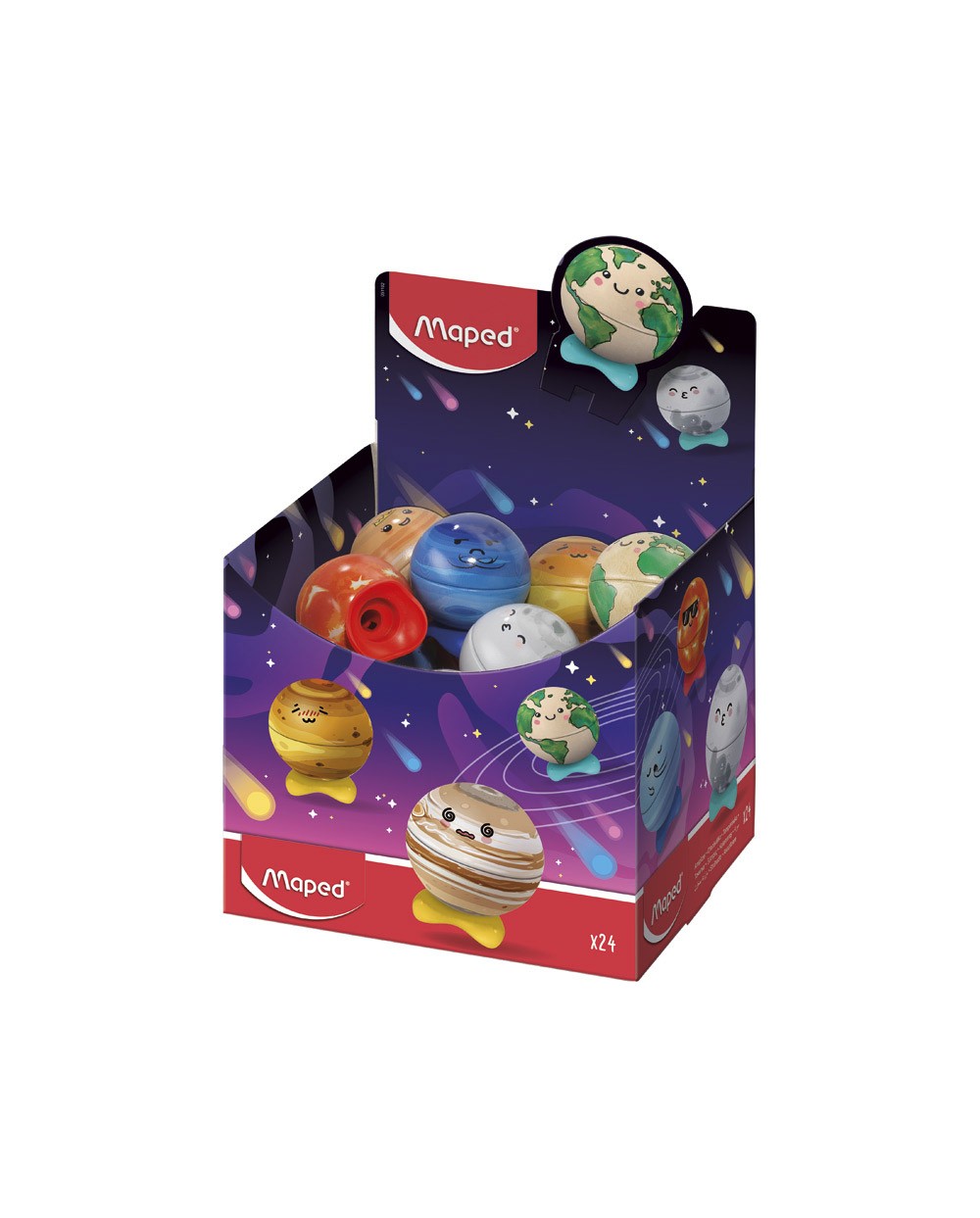 Sacapuntas maped plastico planetas 1 uso con deposito metalico