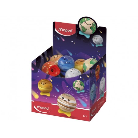 Sacapuntas maped plastico planetas 1 uso con deposito metalico