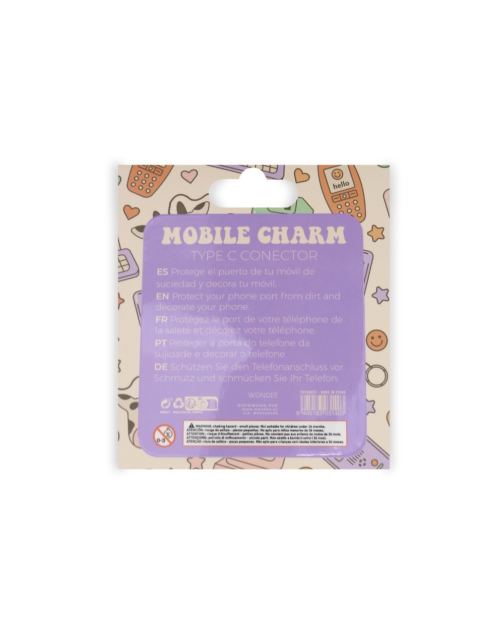 Colgante charm para movil funny type c strawberry frog