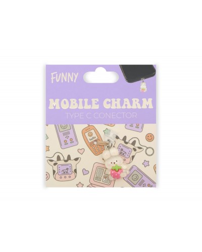 Colgante charm para movil funny type c white rabbit