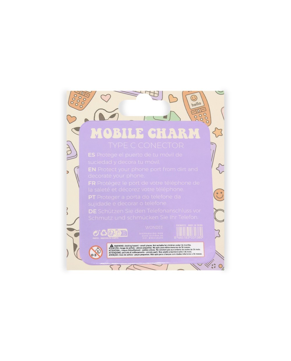 Colgante charm para movil funny type c white rabbit