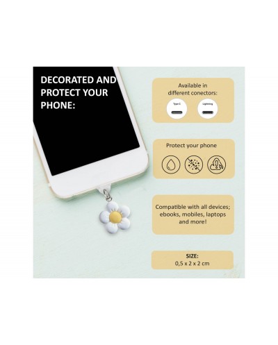 Colgante charm para movil funny lightning white flower