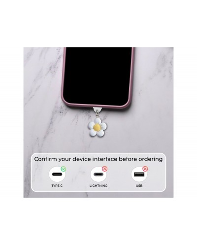 Colgante charm para movil funny type c white flower
