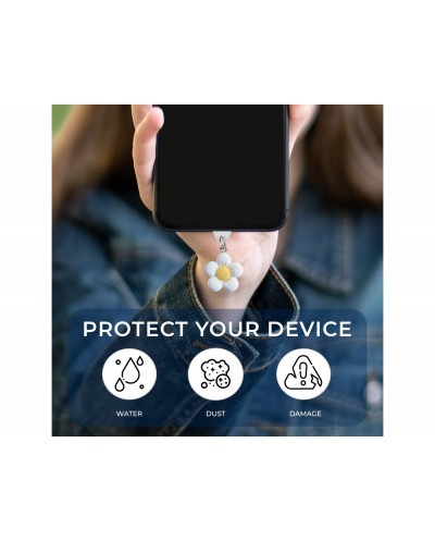 Colgante charm para movil funny type c white flower