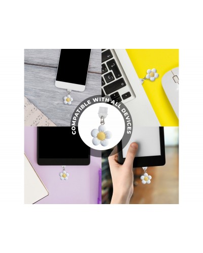 Colgante charm para movil funny type c white flower