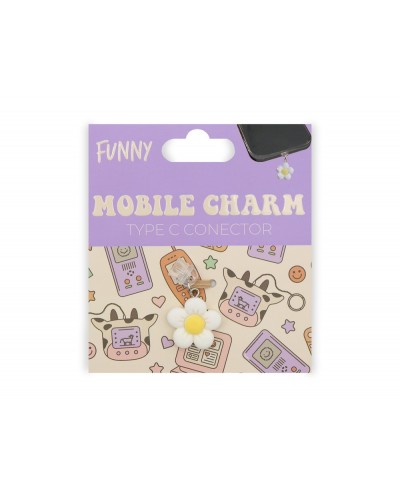 Colgante charm para movil funny type c white flower