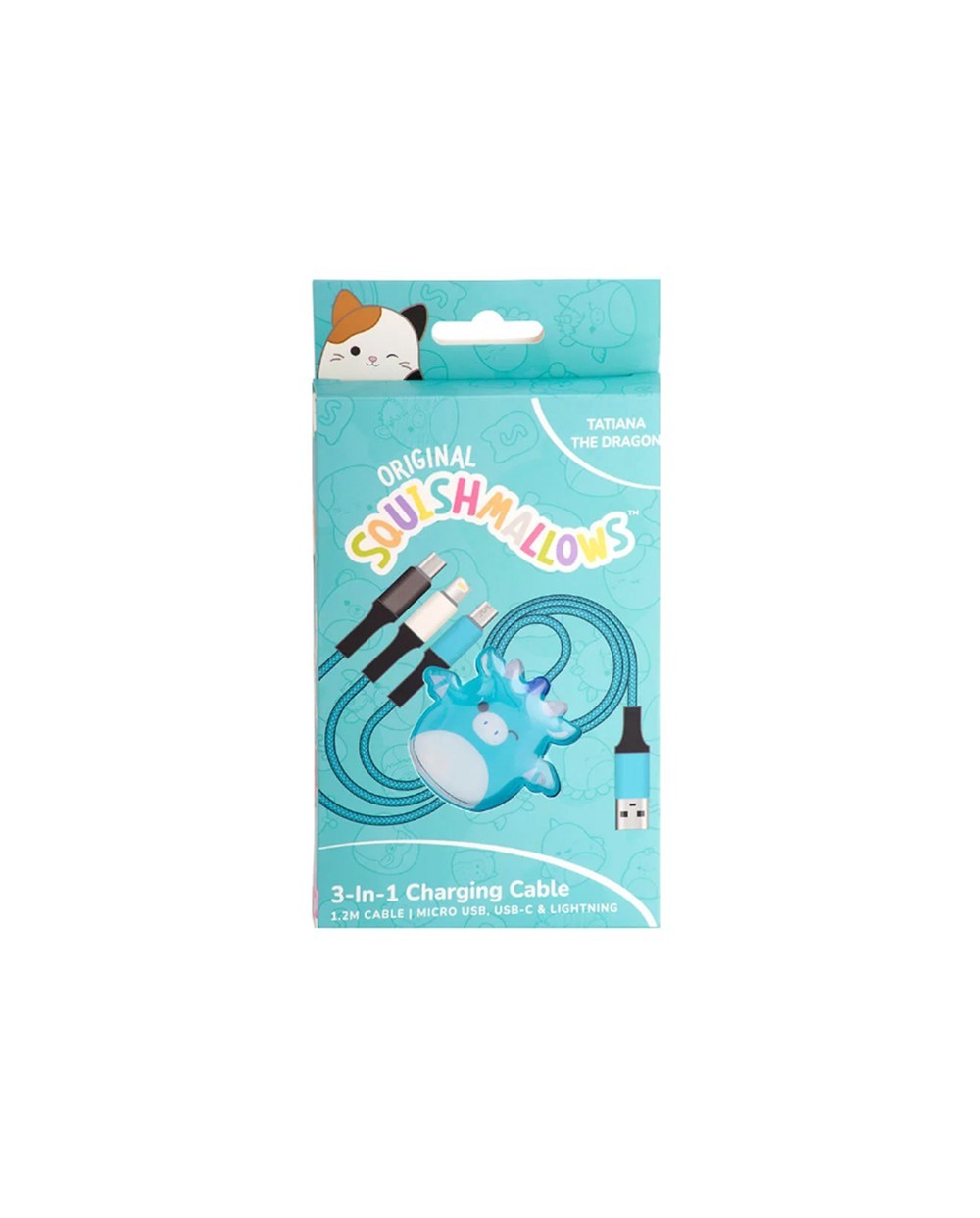 Cable de carga squishmallows 3 en 1 micro usb usb c lightning tatiana 12 m
