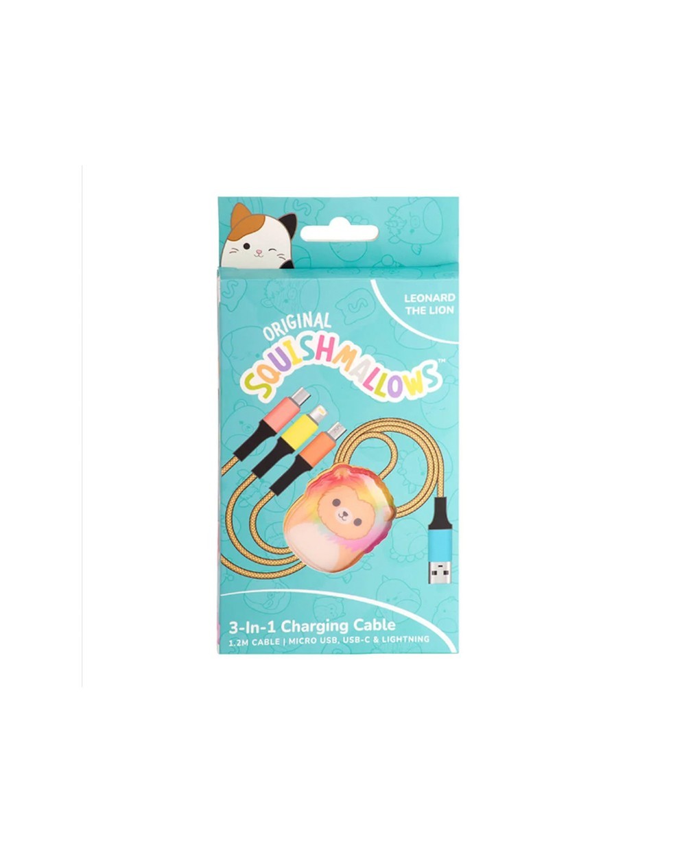 Cable de carga squishmallows 3 en 1 micro usb usb c lightning leonard 12 m
