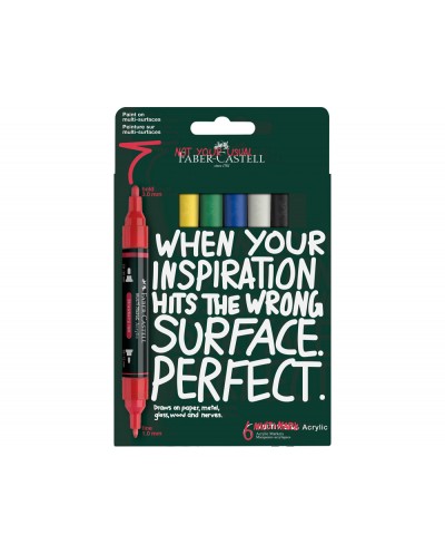 Rotulador faber castell acrilico doble punta caja de 6 unidades colores basicos surtidos