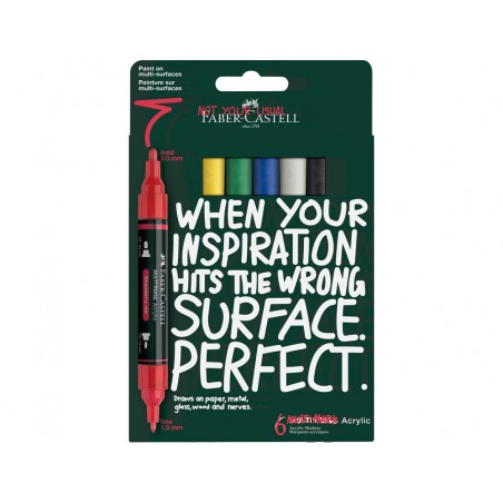Rotulador faber castell acrilico doble punta caja de 6 unidades colores basicos surtidos