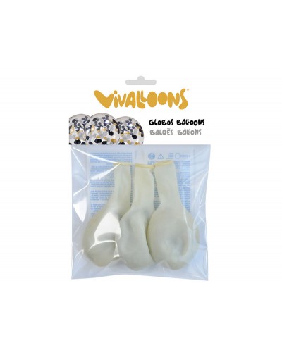 Globo 100 latex biodegradable vivalloons con cofetti metalizado oro negro bolsa de 5 unidades
