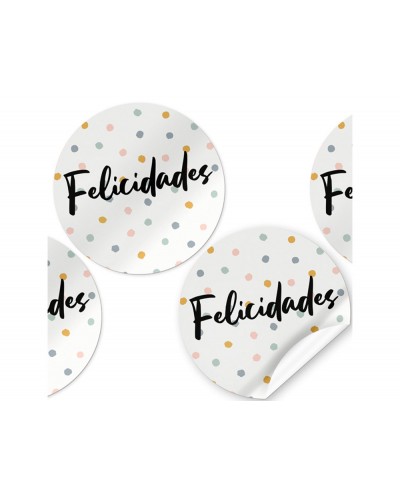 Etiqueta adhesiva arguval felicidades redondas rollo de 250 unidades