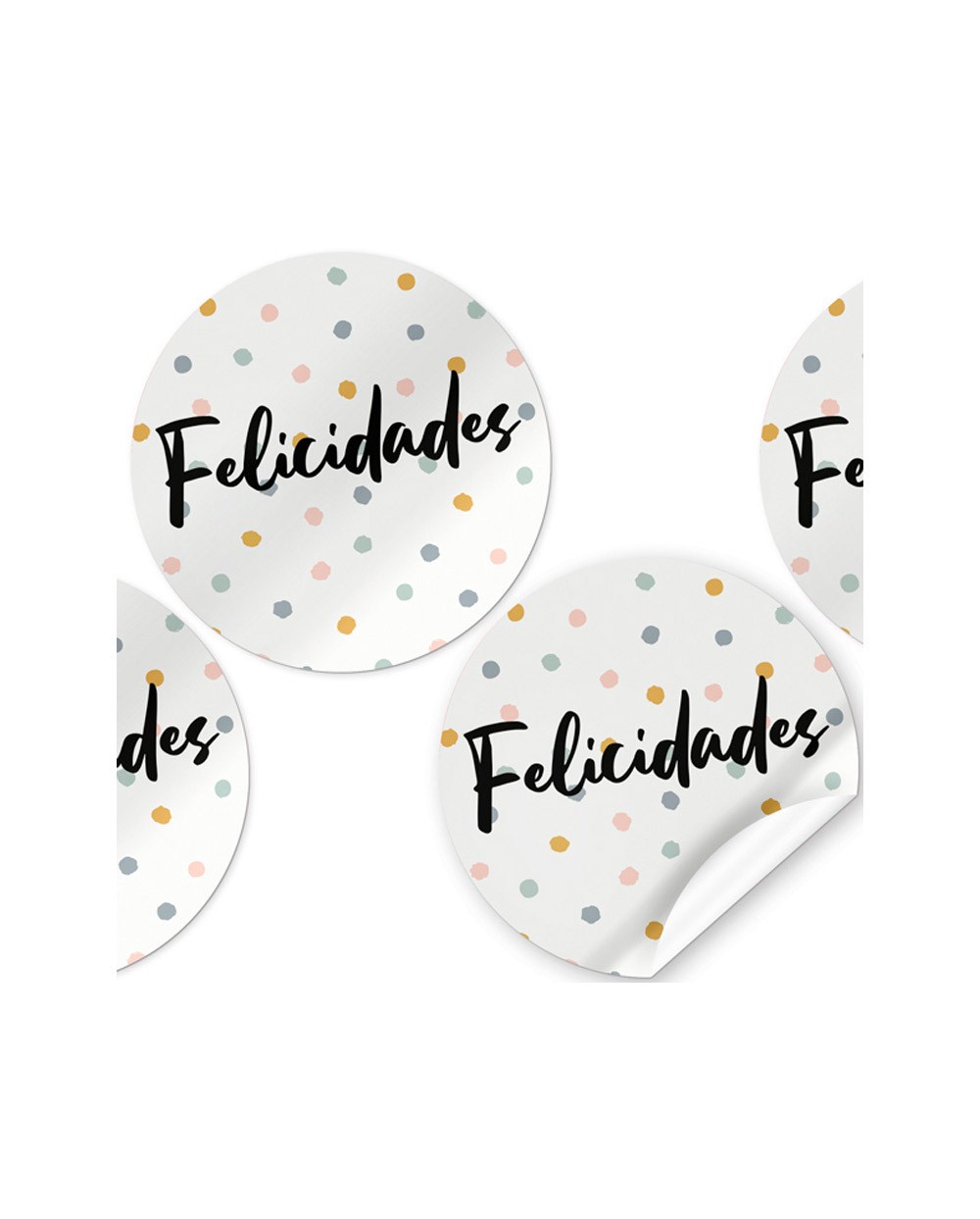 Etiqueta adhesiva arguval felicidades redondas rollo de 250 unidades