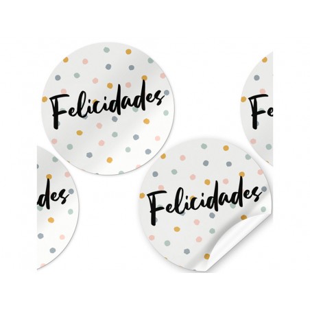 Etiqueta adhesiva arguval felicidades redondas rollo de 250 unidades