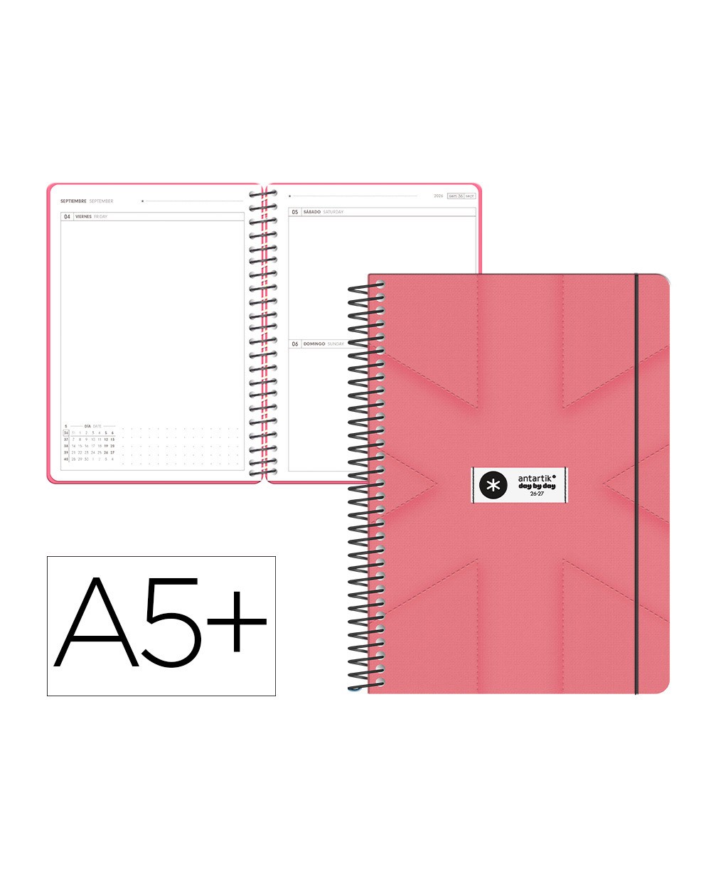 Agenda escolar antartik 26 27 espiral pack and go dia paginaa5 bilingue 80g papel fsc rosa coral