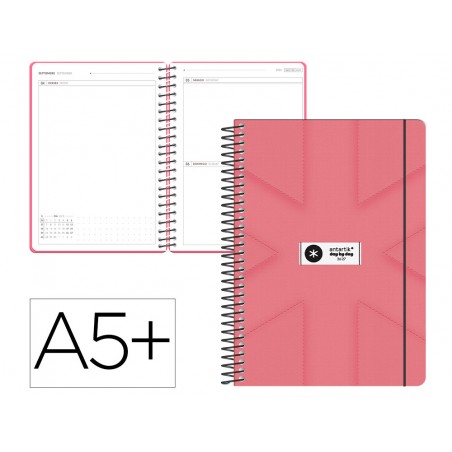 Agenda escolar antartik 26 27 espiral pack and go dia paginaa5 bilingue 80g papel fsc rosa coral