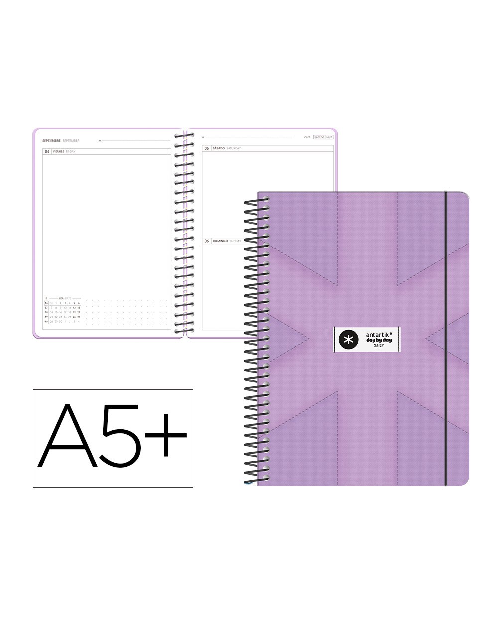 Agenda escolar antartik 26 27 espiral pack and go dia paginaa5 bilingue 80g papel fsc morado