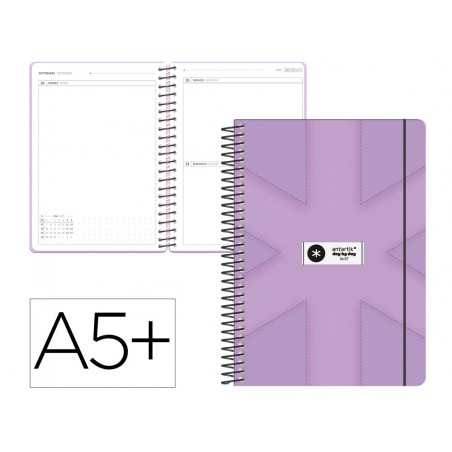 Agenda escolar antartik 26 27 espiral pack and go dia paginaa5 bilingue 80g papel fsc morado