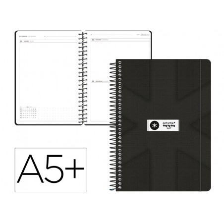 Agenda escolar antartik 26 27 espiral pack and go dia pagina a5 bilingue 80g papel fsc negro