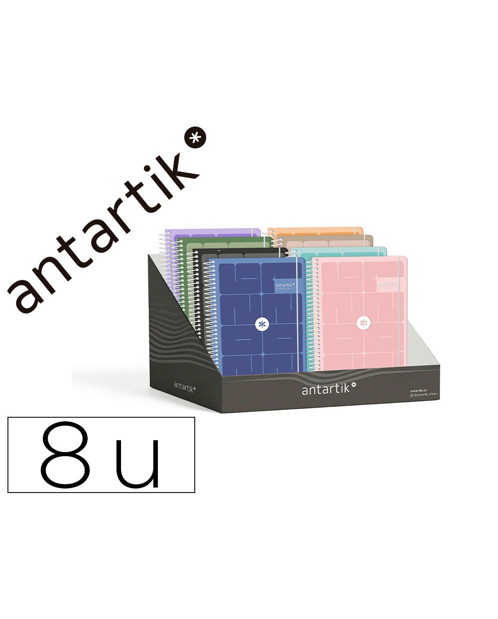 Agenda escolar antartik 26 27 espiral essentials disenos surtidos bilingue 80g papel fsc expositor 8 unidades