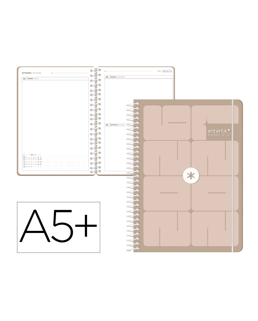 Agenda escolar antartik 26 27 espiral essentials dia pagina a5 bilingue 80g papel fsc morado