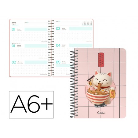 Agenda escolar liderpapel 26 27 espiral oriental semana vista a6 bilingue 80g papel fsc gato