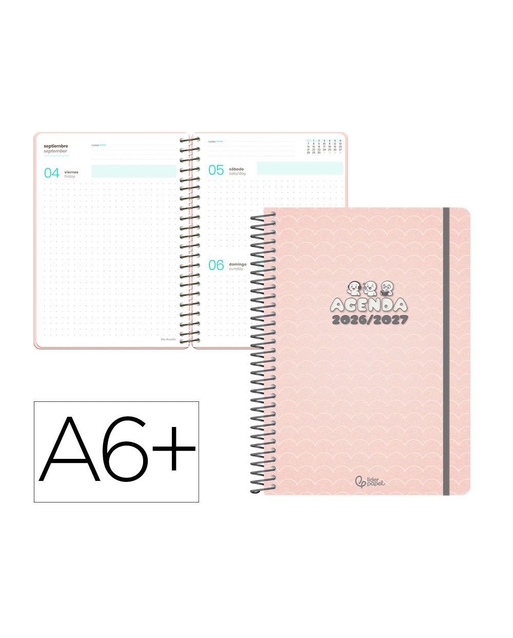 Agenda escolar liderpapel 26 27 espiral pattern dia pagina a6 bilingue 80g papel fsc waves