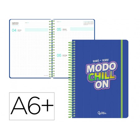 Agenda escolar liderpapel 26 27 espiral graphic dia pagina a6 bilingue 80g papel fsc azul