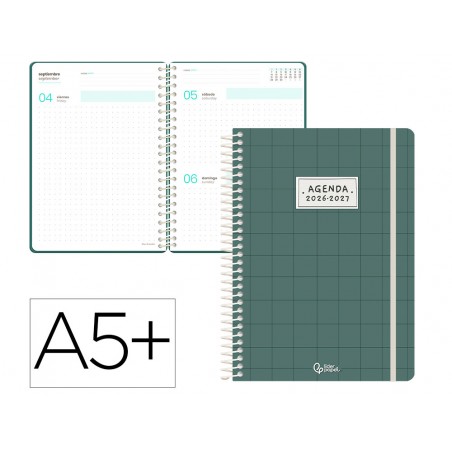 Agenda escolar liderpapel 26 27 espiral pattern dia pagina a5 bilingue 80g papel fsc cuadricula