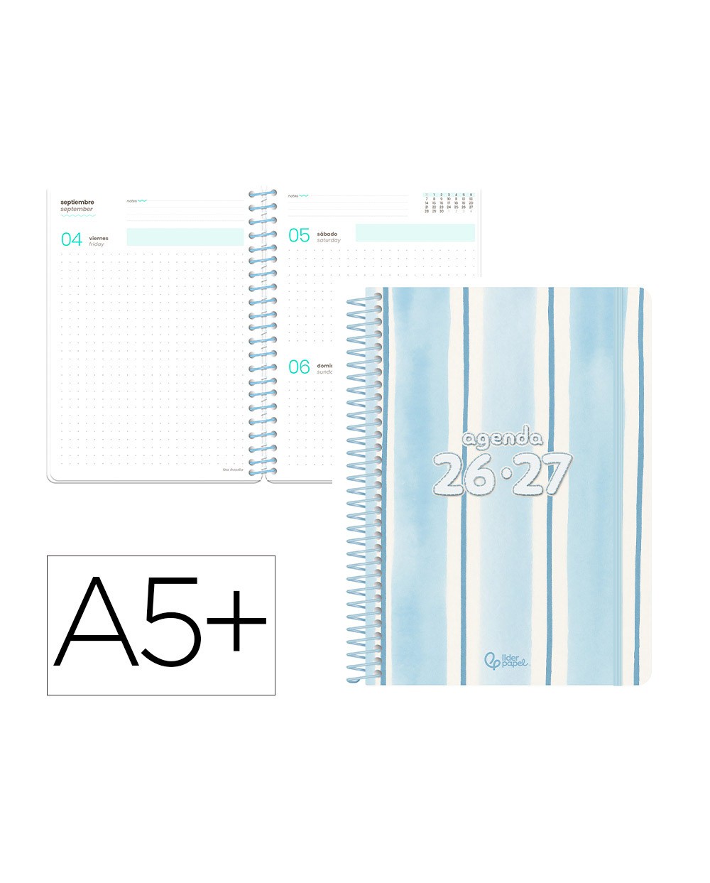 Agenda escolar liderpapel 26 27 espiral pattern dia pagina a5 bilingue 80g papel fsc lineas
