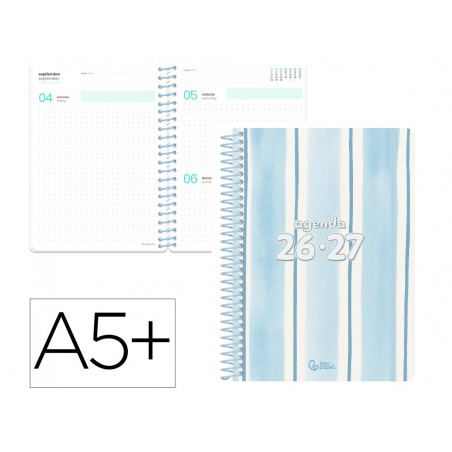 Agenda escolar liderpapel 26 27 espiral pattern dia pagina a5 bilingue 80g papel fsc lineas