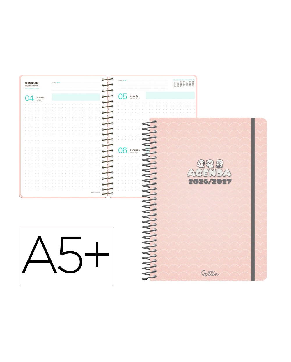 Agenda escolar liderpapel 26 27 espiral pattern dia pagina a5 bilingue 80g papel fsc waves