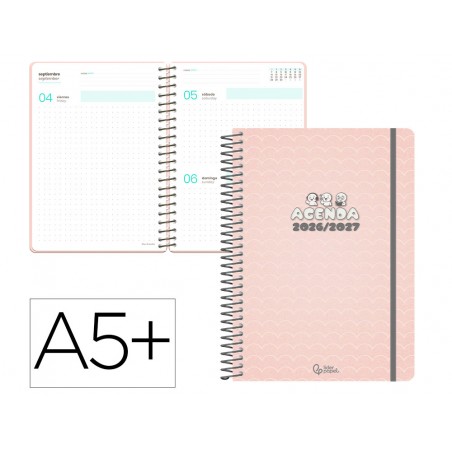 Agenda escolar liderpapel 26 27 espiral pattern dia pagina a5 bilingue 80g papel fsc waves