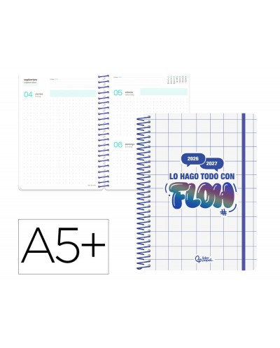 Agenda escolar liderpapel 26 27 espiral graphic dia pagina a5 bilingue 80g papel fsc azul