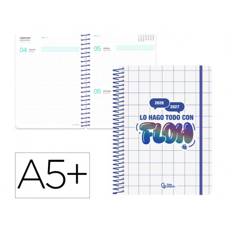 Agenda escolar liderpapel 26 27 espiral graphic dia pagina a5 bilingue 80g papel fsc azul