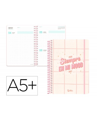 Agenda escolar liderpapel 26 27 espiral graphic dia pagina a5 bilingue 80g papel fsc rosa